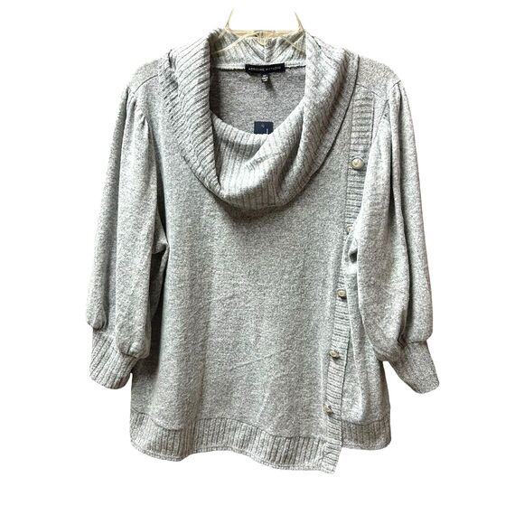 NEW Adrienne Vittadini Gray Sweater Top Pearl Accent Buttons 3/4 Sleeve -Size 2X - Picture 1 of 10